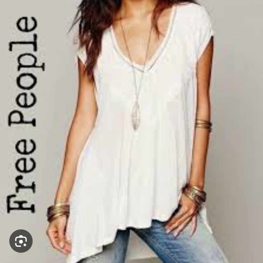NWT Free People Ivory Oversized Abigail Lace Hi-Lo T XS